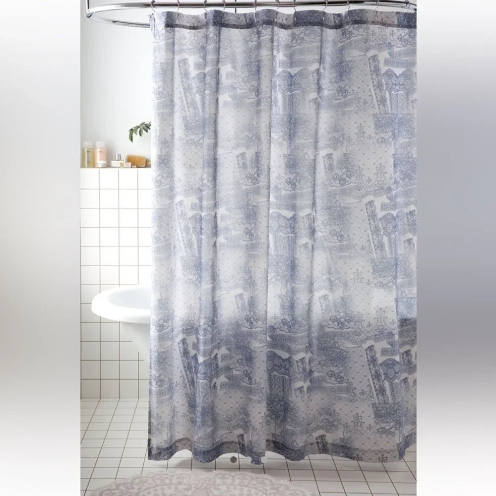 Urban Outfitters Torn Lacey Shower Curtain Blue Floral 72in x 72in